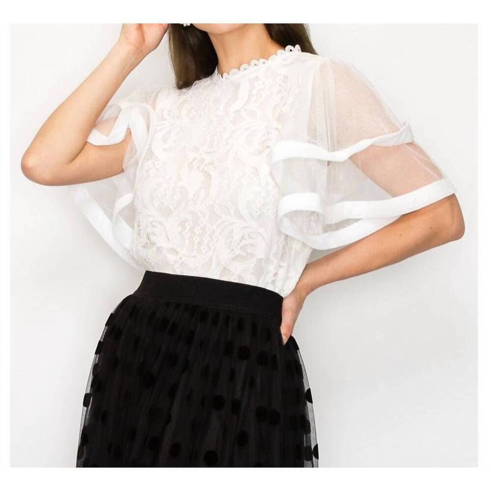NEW INA FASHION eleanor lace ruffle sleeve top in white